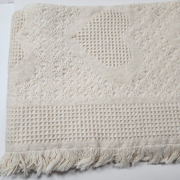 NWT The Rug Barn "Colonial Hearts" Fringed Natural 100% Cotton Throw 46"x67" USA - Picture 3 of 6